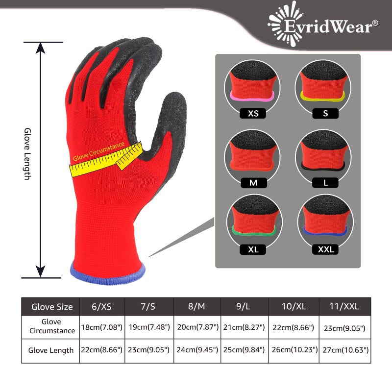 Evridwear Crinkle Latex Rubber Hand Coated Safety Work Gloves for Men Women General Multi Use Construction Warehouse Gardening Assembly Landscaping (XXL-Size) 12 Pairs Pack - Image 3